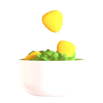 A bowl of green and yellow food in a black background png