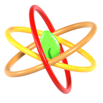 An image of a colorful atom with a green leaf png