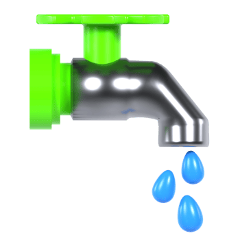 A green faucet with blue water coming out of it png