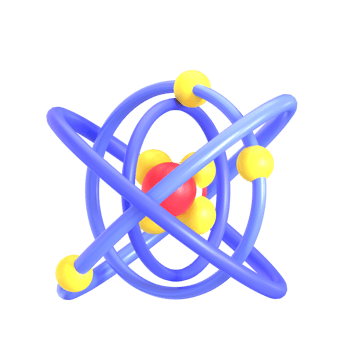 An atom model with blue and yellow balls png