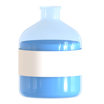 A blue glass bottle with a white label png