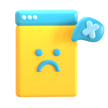 A yellow box with a sad face and a blue button png