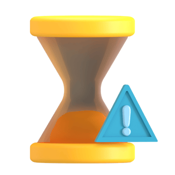 A yellow hourglass with a blue exclamation mark png