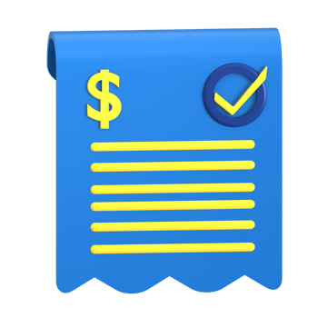 A blue paper with a dollar sign and a check mark png