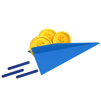 A blue paper airplane with coins on top png