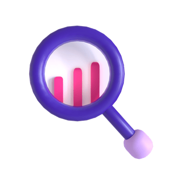 A magnifying glass with a bar graph on it png
