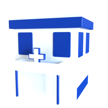 A blue and white medical clinic with a cross on it png