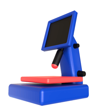 A blue and red computer on a stand png