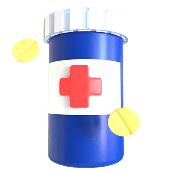 A medicine bottle with pills and a cross png