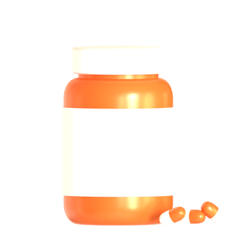 An orange pill bottle with pills on a black background png