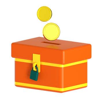 An orange box with a lock and coins png