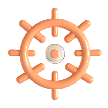 An orange ship wheel with a white center png