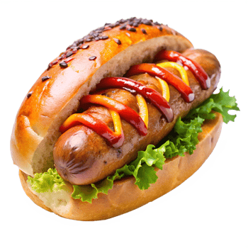 hot dog with ketchup and lettuce on a bun png