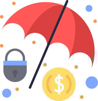 An umbrella, a padlock and a dollar sign vector