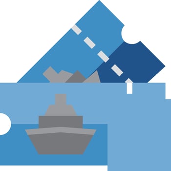 A blue and white puzzle piece with a boat on it vector
