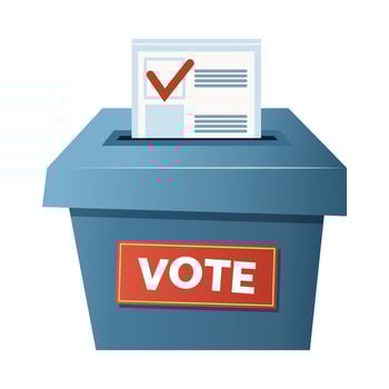 illustration of a ballot box for elections, featuring a blue box with a voting slot and ballot inside. Ideal for political campaigns, election-related designs, infographics, and civic engagemen vector