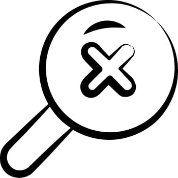 Magnifying glass icon with x on it vector