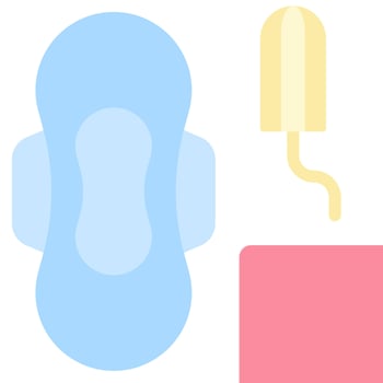 A blue and pink toilet paper, a pink and blue tampon, and a pink and blue vector