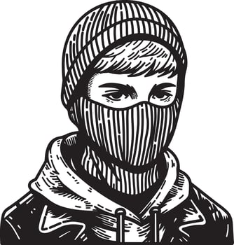 Boy wear beanie and ski mask art vector