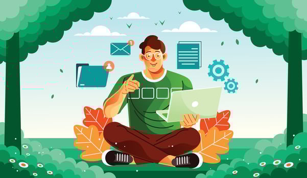 Working with Laptop in Park vector