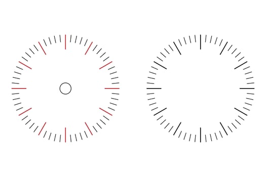 Clock dial face timer thin icon. Minutes and seconds clock face illustration. Editable and scalable. vector