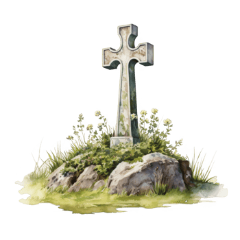 Stone Cross on a Rocky Knoll with Wildflowers png