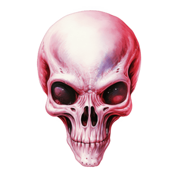 A Close-up Illustration of an Alien Skull with Large Eyes png