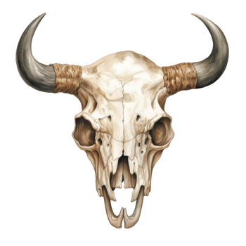 A Watercolor Illustration of a Bison Skull with Horns png
