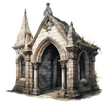 Stone Chapel with Arched Entrance and Ornate Details png