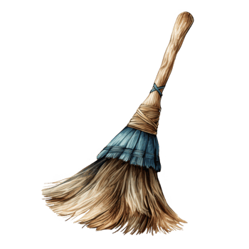 A Traditional Broom with a Wooden Handle and Natural Bristles png