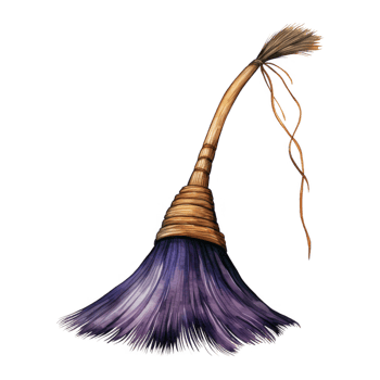 A Watercolor Illustration of a Purple and Brown Broom png