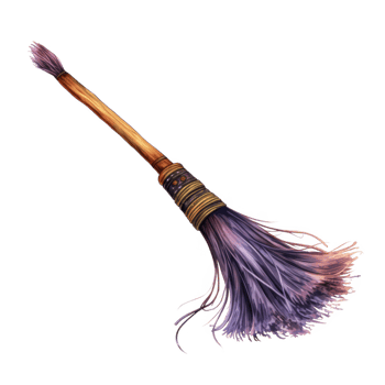 A Purple and Brown Witch's Broom with a Wooden Handle png