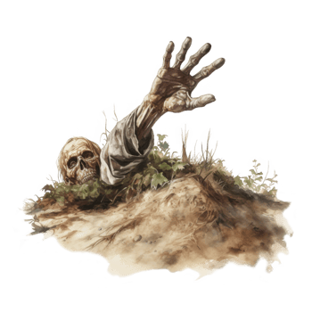 A hand reaching out from the ground with a zombie png