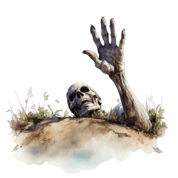 A watercolor drawing of a skeleton reaching up png