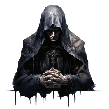 A hooded figure with a cross pendant, depicted in a painted style png