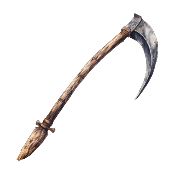 A Hand-Drawn Illustration of a Curved Wooden and Metal Weapon png