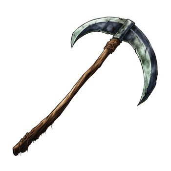 A Curved Blade Weapon with a Wooden Handle png