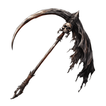 A Curved Scythe with a Skull at the Top png