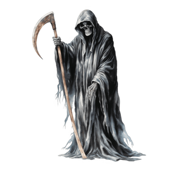 Grim Reaper Holding a Scythe in a Black Robe png