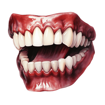 A Watercolor Illustration of an Open Mouth with White Teeth and a Pink Tongue png