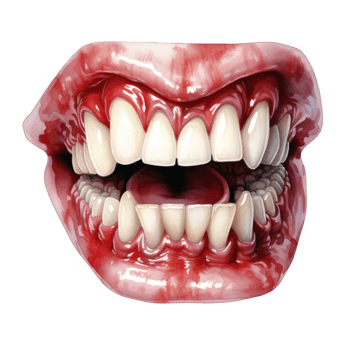 A Close-Up of a Bloody and Open Mouth with Sharp Teeth png