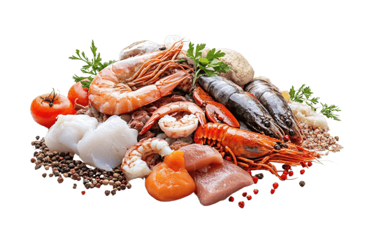 Assorted Fresh Seafood with Herbs and Vegetables png