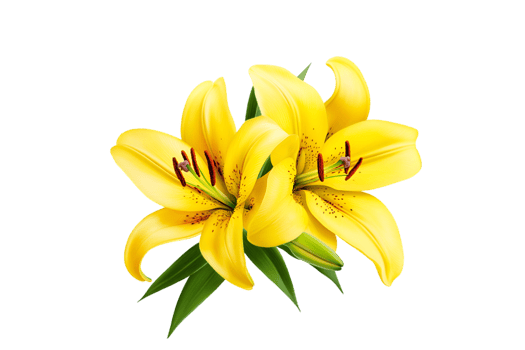 Yellow lily flowers with leaves on a transparent background png