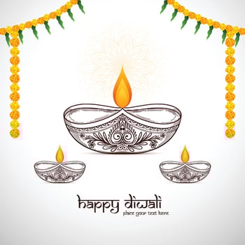 Diwali diya sketch festival of light lamp holiday card background vector