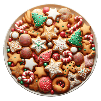 Christmas cookies with gingerbread and candy png