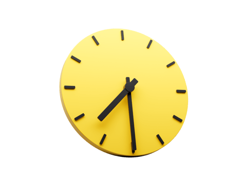 3d Simple Yellow Round Wall Clock Seven Thirty Half Past 7 3d illustration png