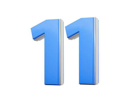 3D Number 11 Eleven Made Up Of Blue Body With Silver Outline 3D Illustration png