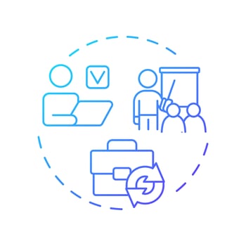 Return-to-work program blue gradient concept icon. Work organization, corporate policy. Round shape line illustration. Abstract idea. Graphic design. Easy to use in infographic, presentation vector