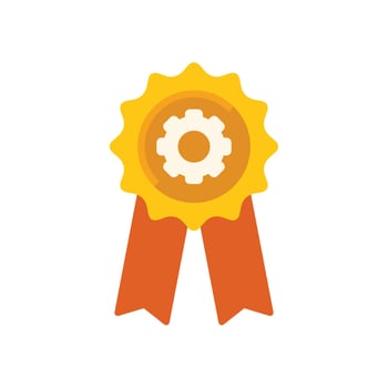 Golden award ribbon featuring a gear symbol for engineering excellence vector