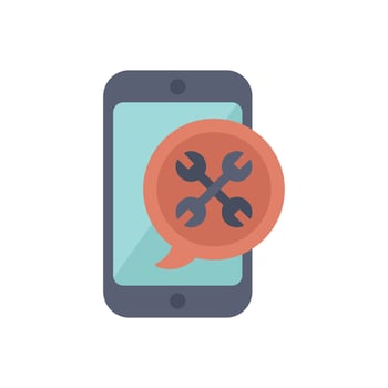 Smartphone showing tools in speech bubble for online technical support vector